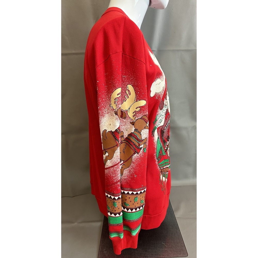 Christmas Sweatshirt Adult Extra Large Embroidered Puff Print 80s Santa AOP - Picture 5 of 14